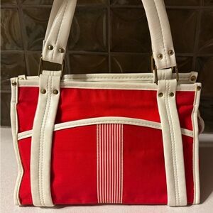 Vintage Red and White Women's Canvas Handbag